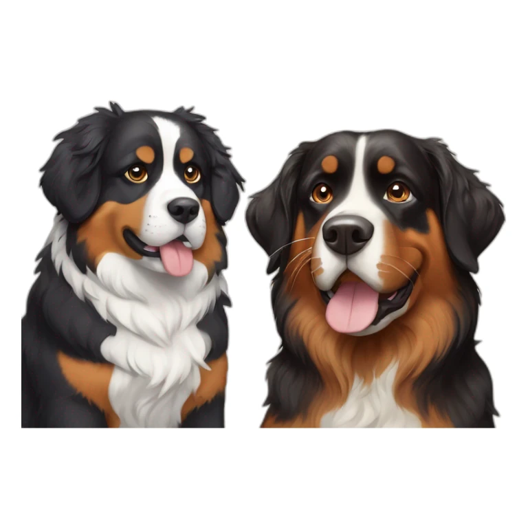A Bernese dog next to A tortoiseshell cat without white sticker