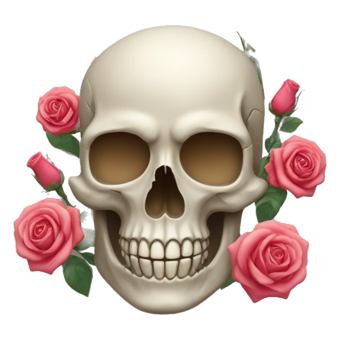 Skull with roses on top left of head sticker