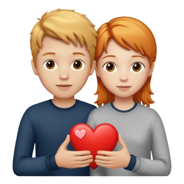 Light hair boy and ginger girl with heart  sticker