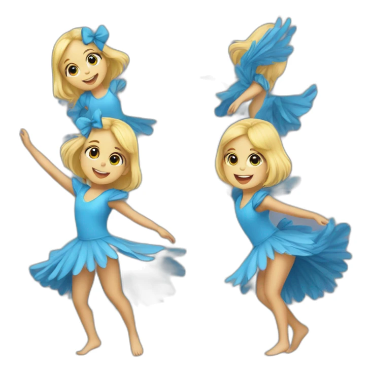 little blonde girl dancing in a blue bird costume sticker