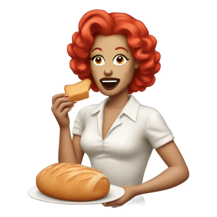 White drag queen eating bread with red hair sticker