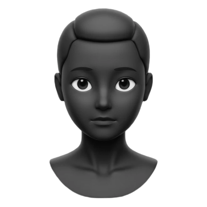 minimalist 3d avatar, stylized human bust, no hairstyle, distinctive facial features, smooth matte plastic texture, soft cinematic lighting, subtle rim light, clay render style, modern digital illustration, octane render. black, completely monochrome, matte sticker