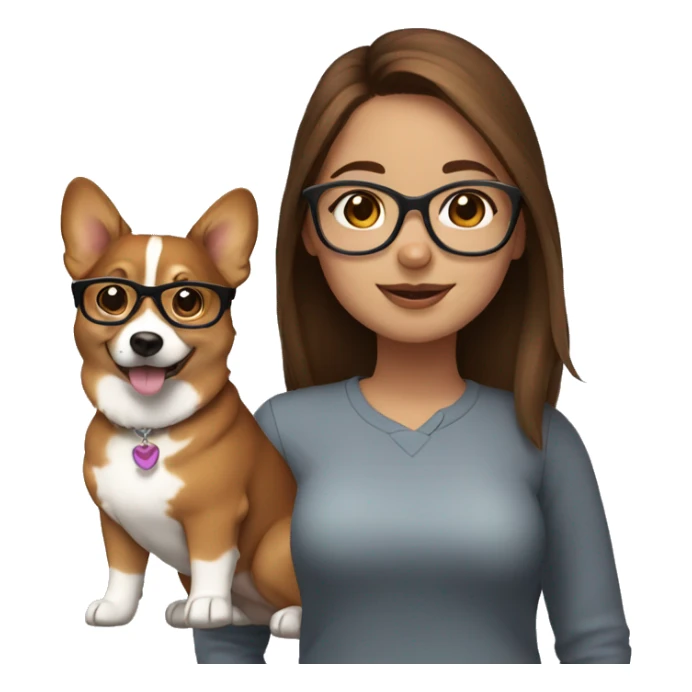 Brown hair girl with glasses with corgi sticker