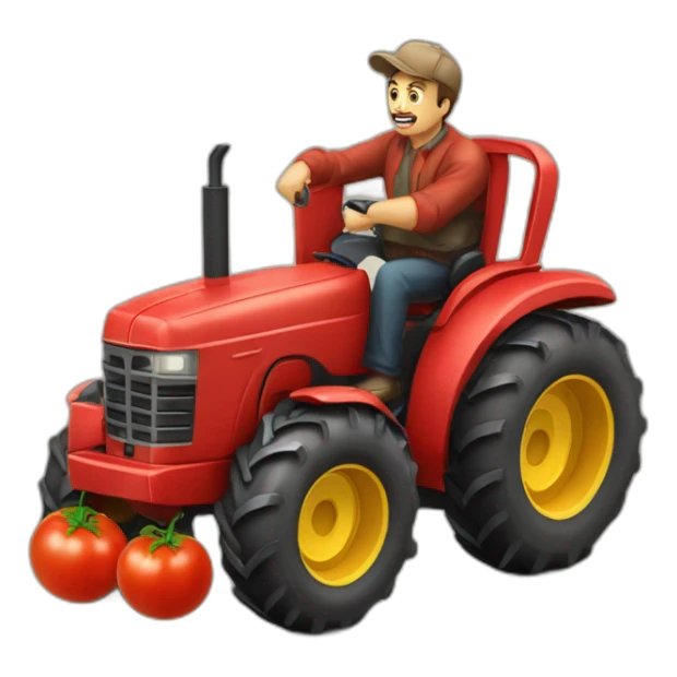Hombre subido en un tractor con tomates sticker