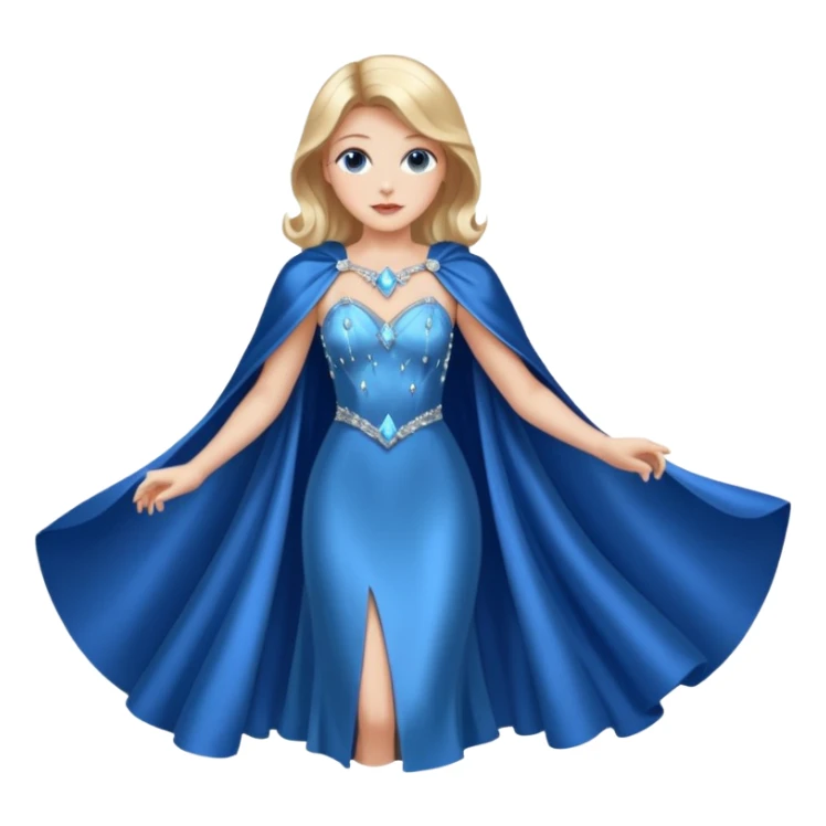 A blue satin dress with crystal bodice and flowing cape.




























 sticker