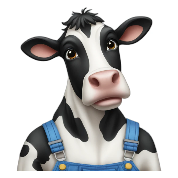 black and white cow in overalls closeup sticker