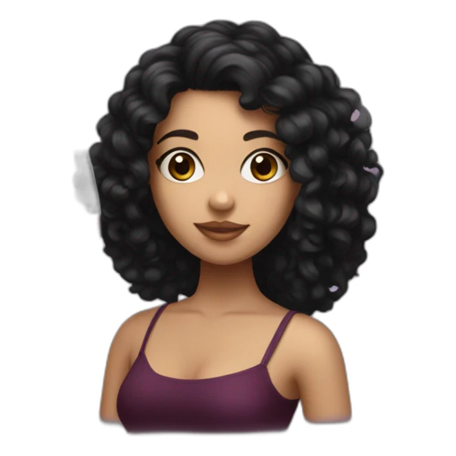 White latin girl with curly black hair and wine sticker