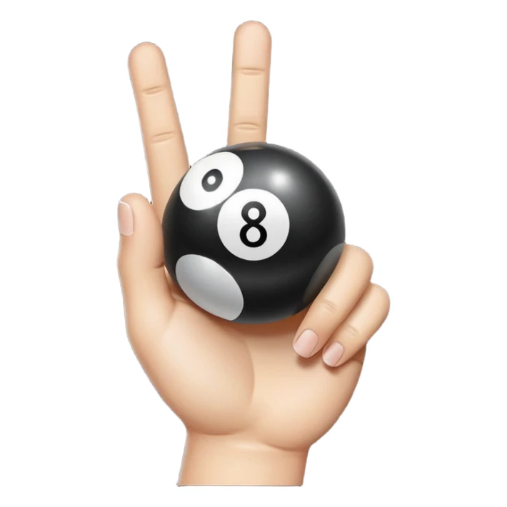 8 ball with a cartoon hand on top, middle finger raised, emoji style sticker