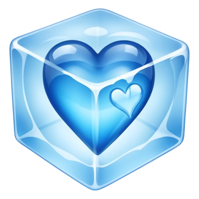blue heart made of ice, inside an ice cube sticker