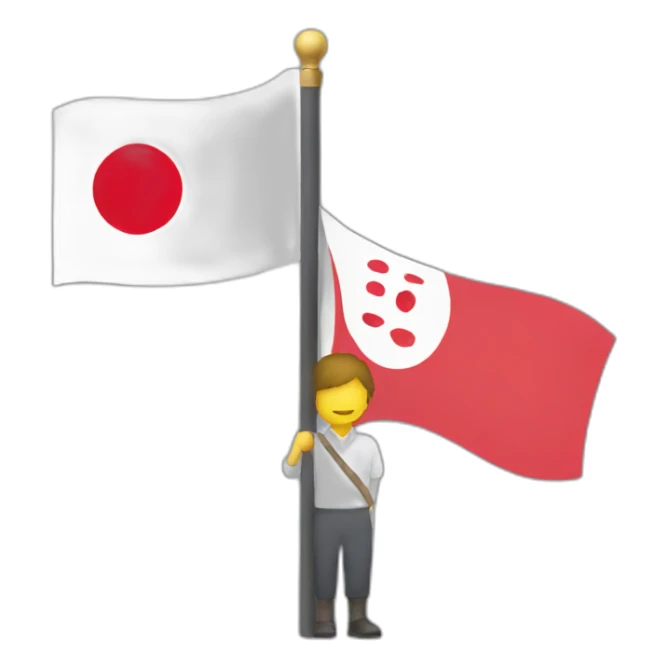 person holding a flagpole with the japanese flag sticker