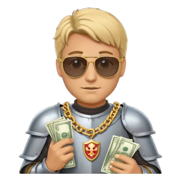 Knight with helmet gold chain dark glasses money sticker