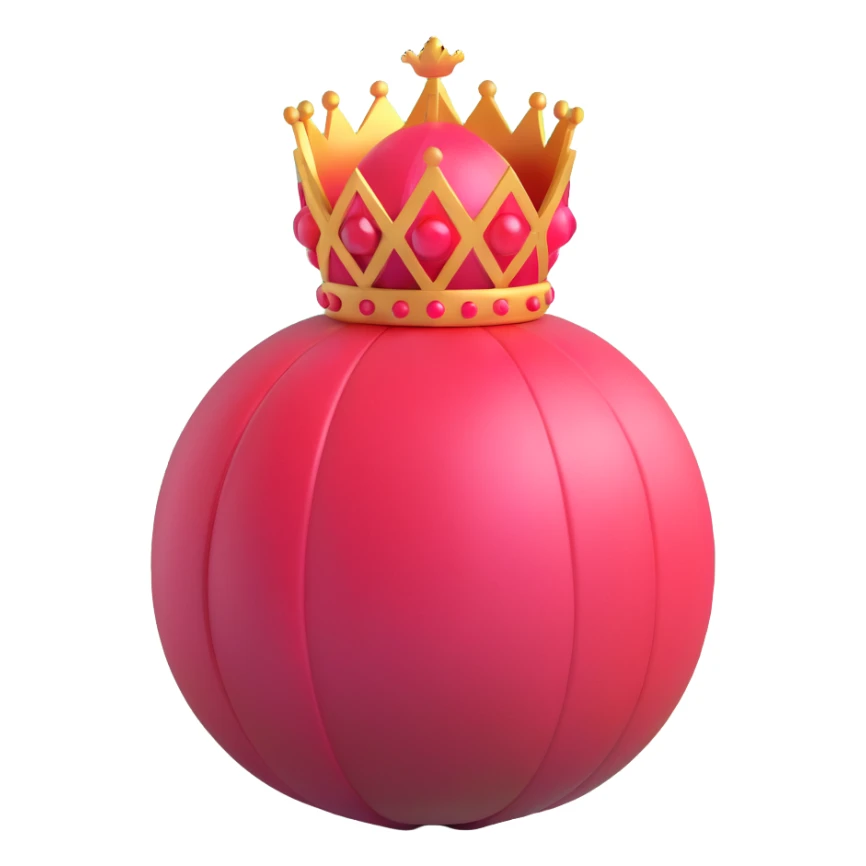 whole pomegranate with a round, red outer shell and a crown-like top sticker