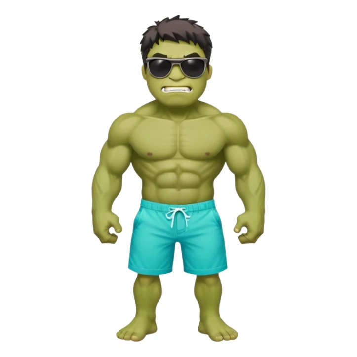 Hulk wearing beach shorts and sunglasses.  sticker