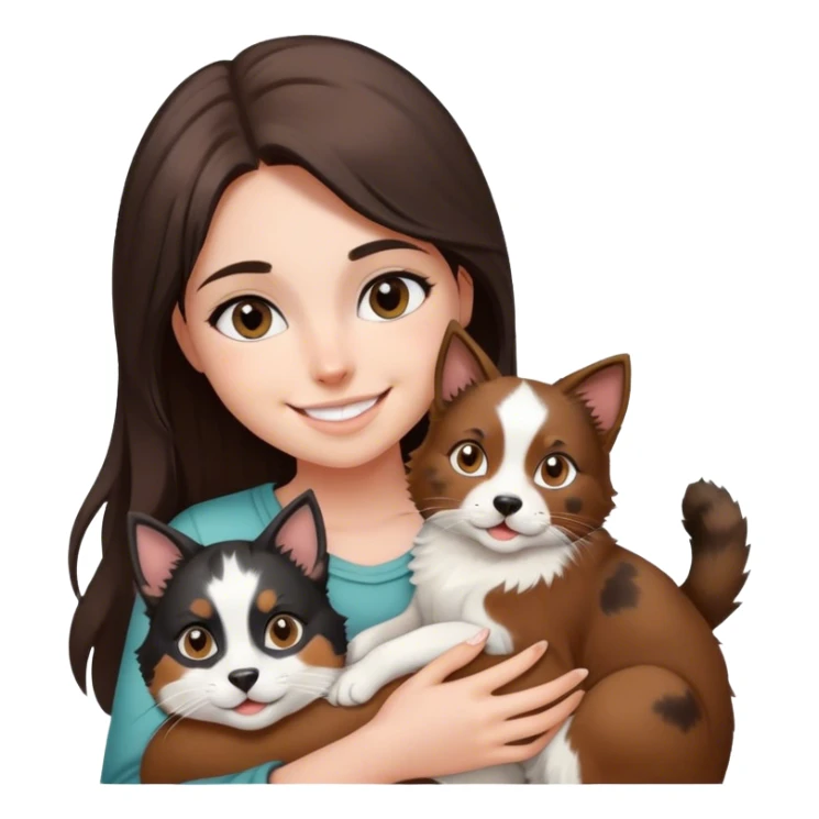 smiling girl with black and White cat and Brown and white Australian shepherd sticker