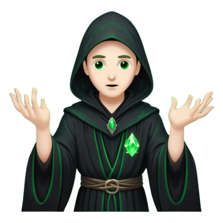 A dark sorcerer in flowing black robes, conjuring eerie green flames sticker