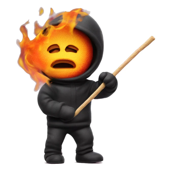 Sour patch kid with a stick on fire in its mouth sticker