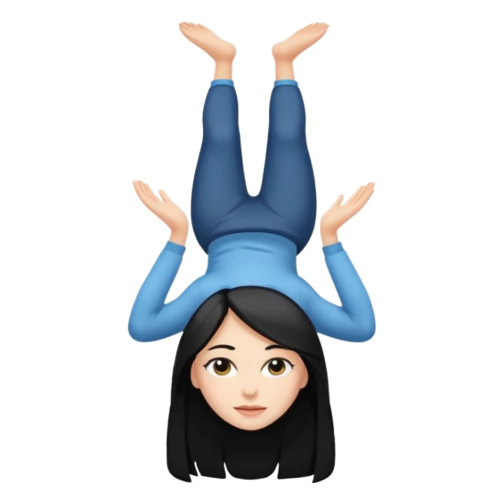 white girl with black long hair standing on her head sticker