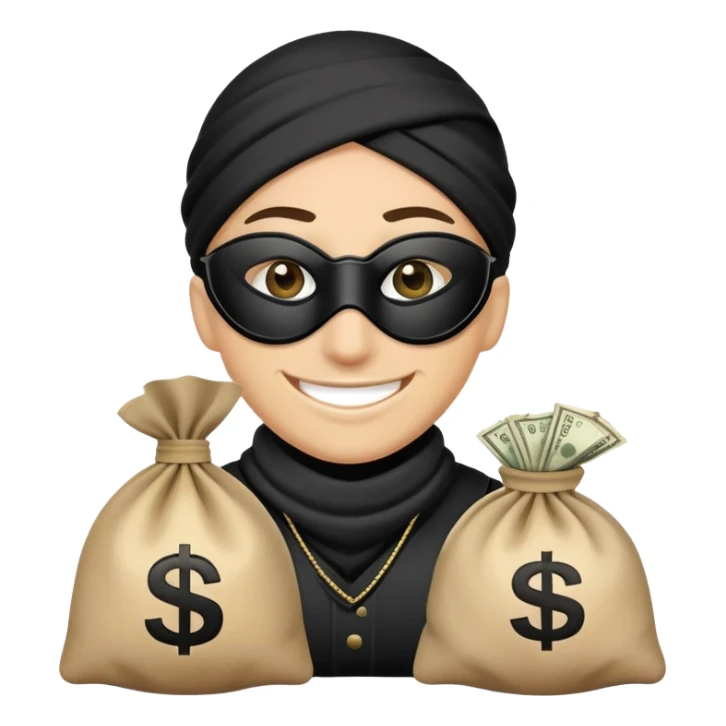 cartoon bandit with eye mask and money bag sticker