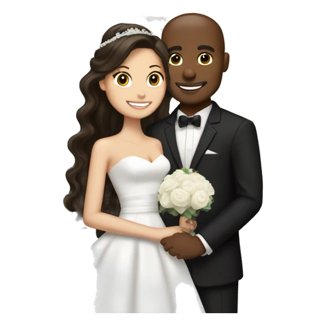brunette hair bride and husband with to black bridesmaids  sticker