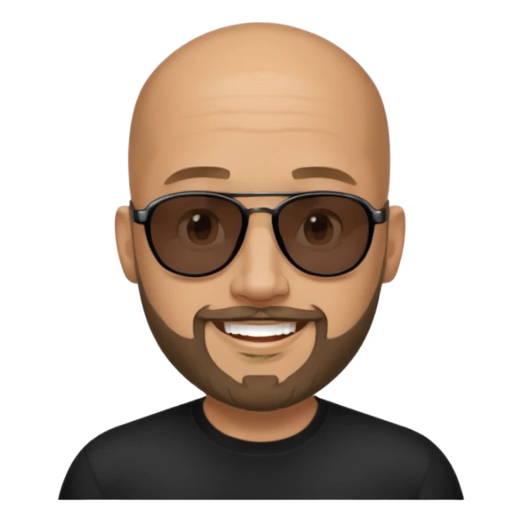 Bald man, wearing black fashion sunglasses, goatee beard sticker