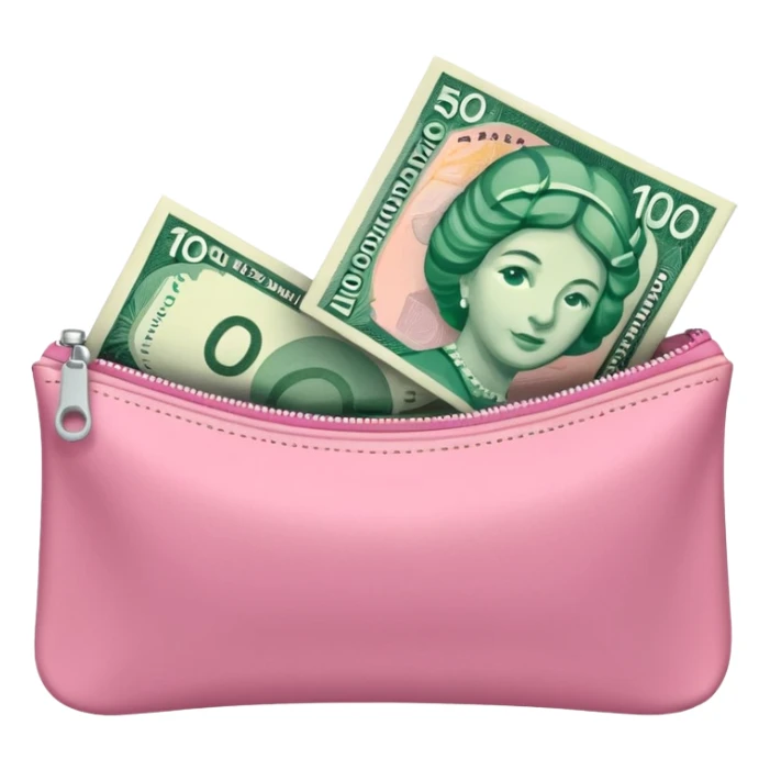 Forest Green Australian $100 long rectangle money notes overflowing in a pink pouch sticker