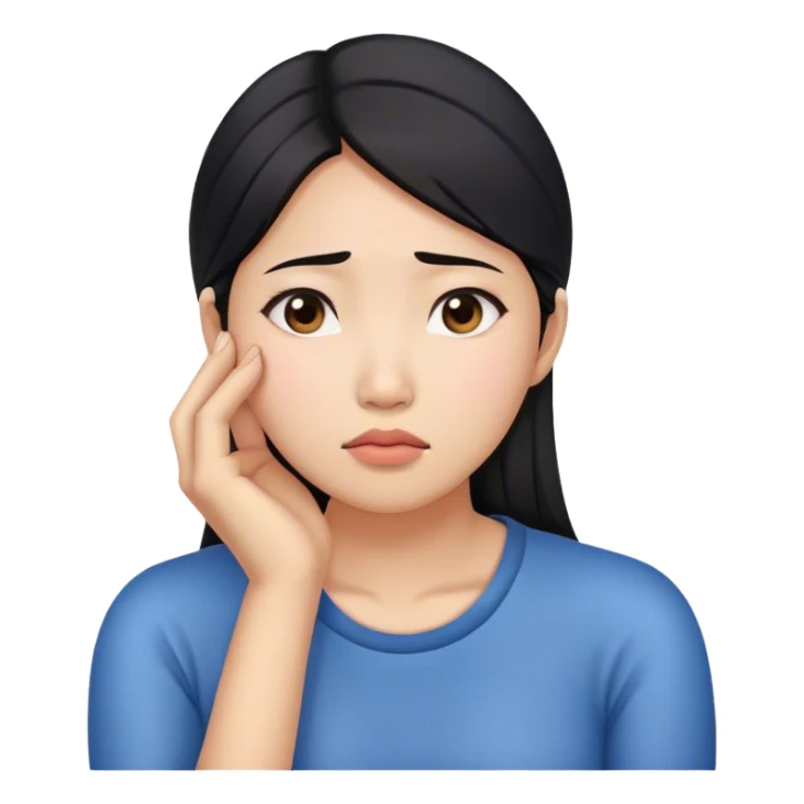Asian woman worried while resting her chin on her right hand sticker