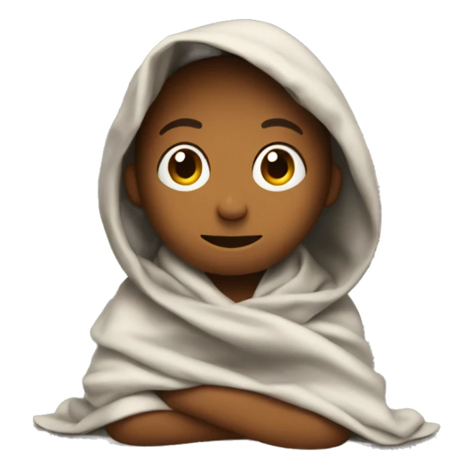 student sitting at desk with a blanket wrapped  sticker