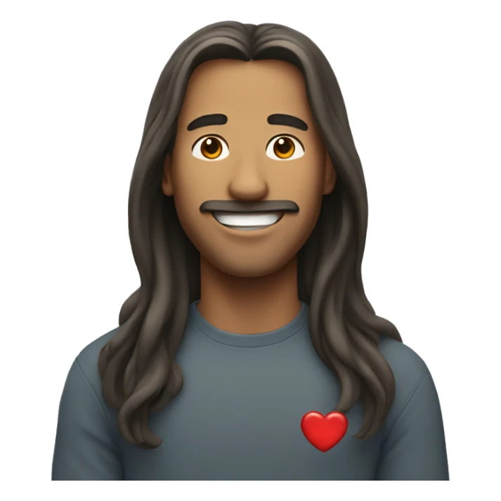 Smiling man with long hair and heart movement sticker