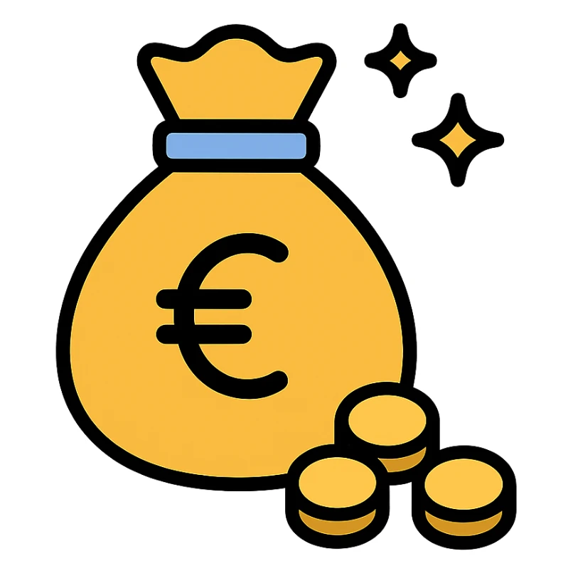 money bag with euro symbol, slight glow, coins spilling out sticker