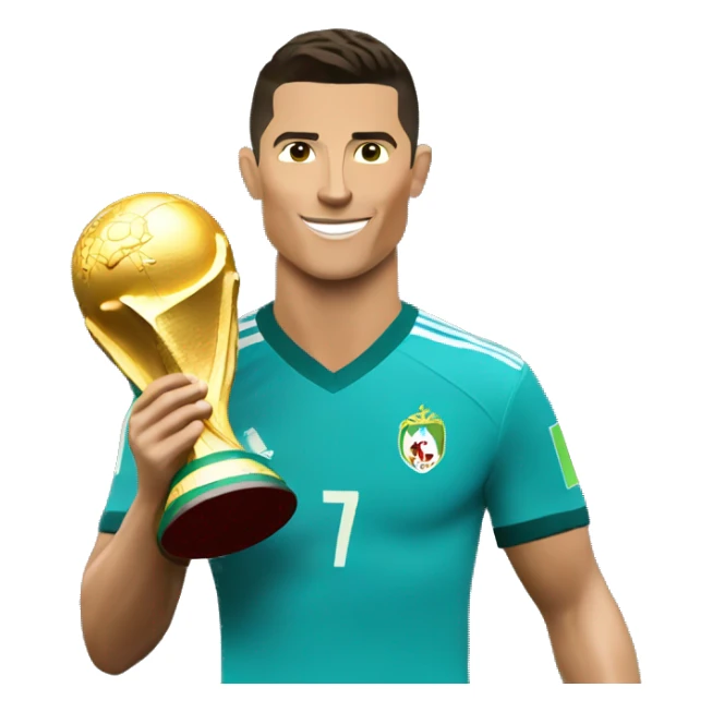 Cristiano Ronaldo holding the World Cup trophy sticker