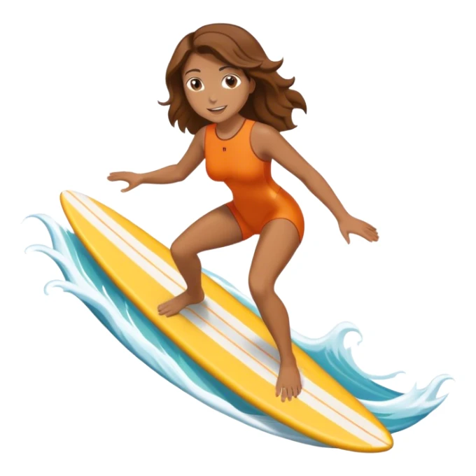 Woman with brown hair surfing wave in 3d sticker