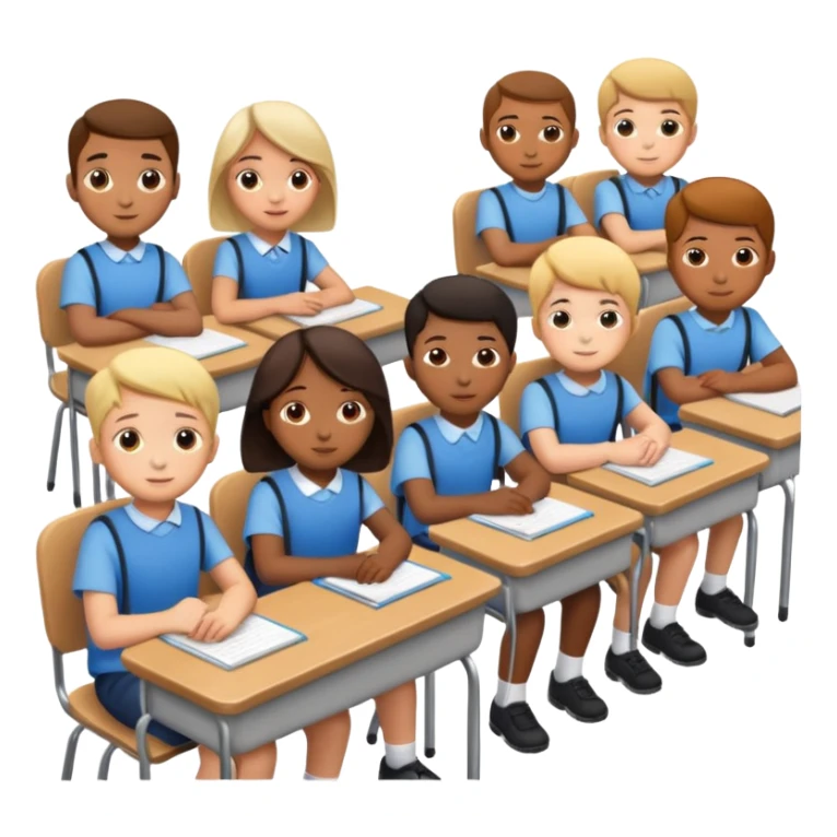 school children sitting in a row behind their school desks sticker