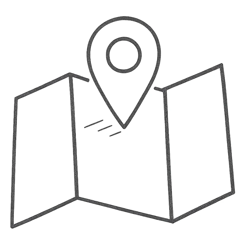 hand drawn outlined map with a pin icon sticker