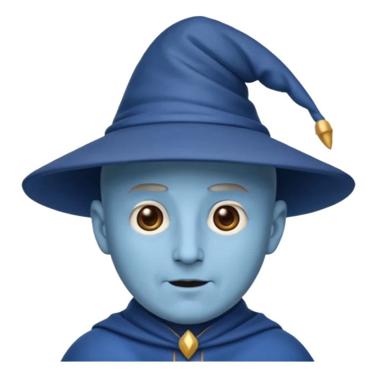 Now a wizard emoji, but still bald with no hat, neutral face, blue skin. sticker