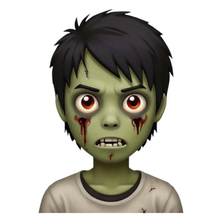 Boy, zombie, black hair, medium long, emo, shaggy, dark, spooky, creepy expression emoji sticker