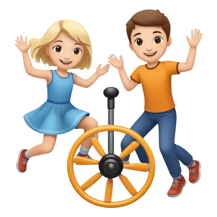 two children spinning together, happy and energetic sticker