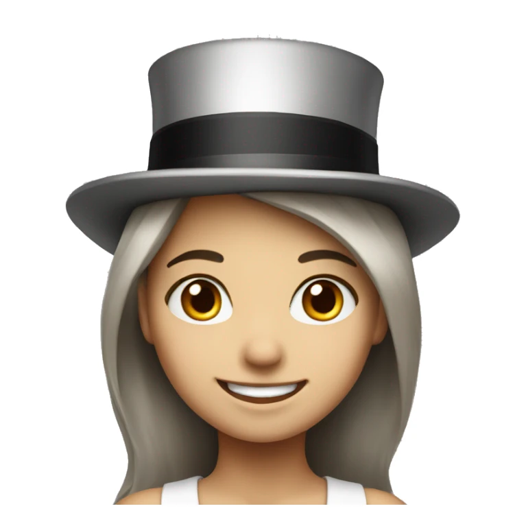 smiling girl white - hair brown - in top hat sticker