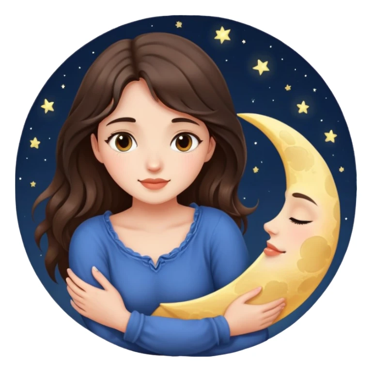Brunette girl hugging the moon sticker