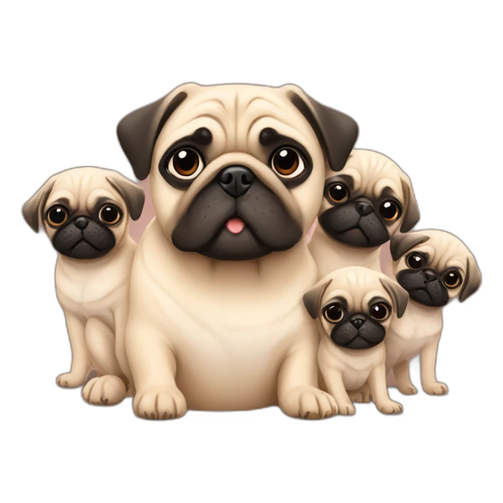 mom pug with her little puppies sticker