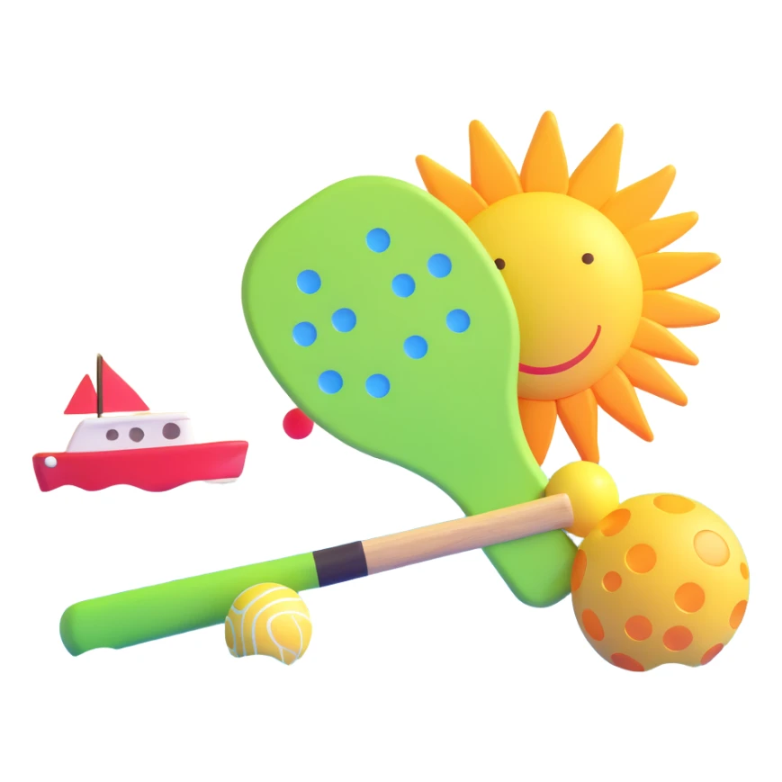 pickleball paddle and ball with a sun and sea background sticker