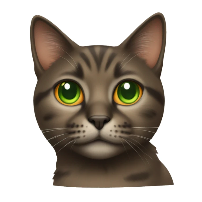 A cat who has orange little points and Green eyes and black brown body  sticker