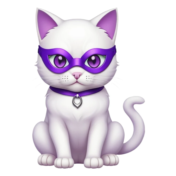 white cat sitting wearing a mask full body with purple eyes sticker