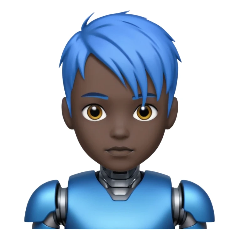 A robot boy with blue hair black sticker