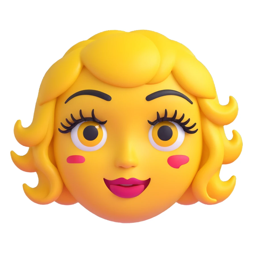 sassy yellow emoji face with long curled eyelashes, thick glossy lips, smirking expression, dramatic eyeshadow, side-eye look, bratty attitude, 3D emoji style sticker