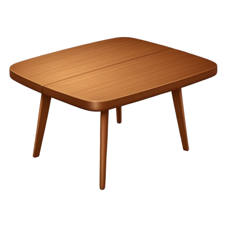 Generate a 3D  table ： warm brown wood, subtly textured, slightly angled perspective, clean edges, realistic but minimal shading, on a transparent or plain white background. Keep the design simple and clearly readable at small sizes sticker