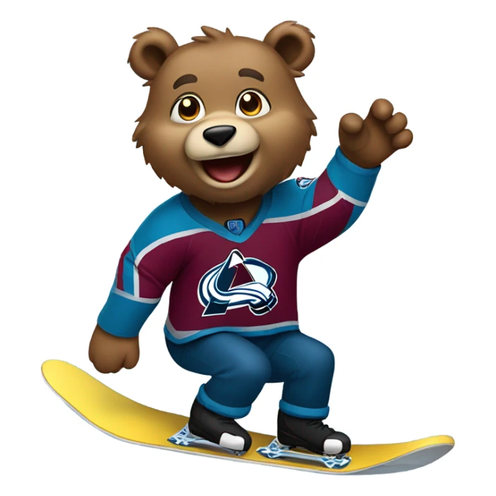 Bear on a snowboard in Colorado avalanche jersey doing tricks sticker