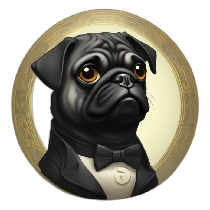 A cyberpunk black pug in Art Nouveau style during 1910 sticker
