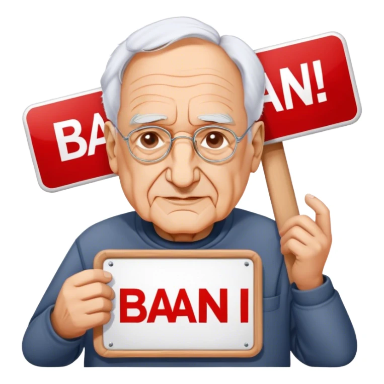 Frank Gehry with a "Ban AI" sign sticker