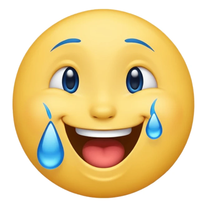 Emoji, yellow round laughing tilted ahead face with blue tears of fun sticker