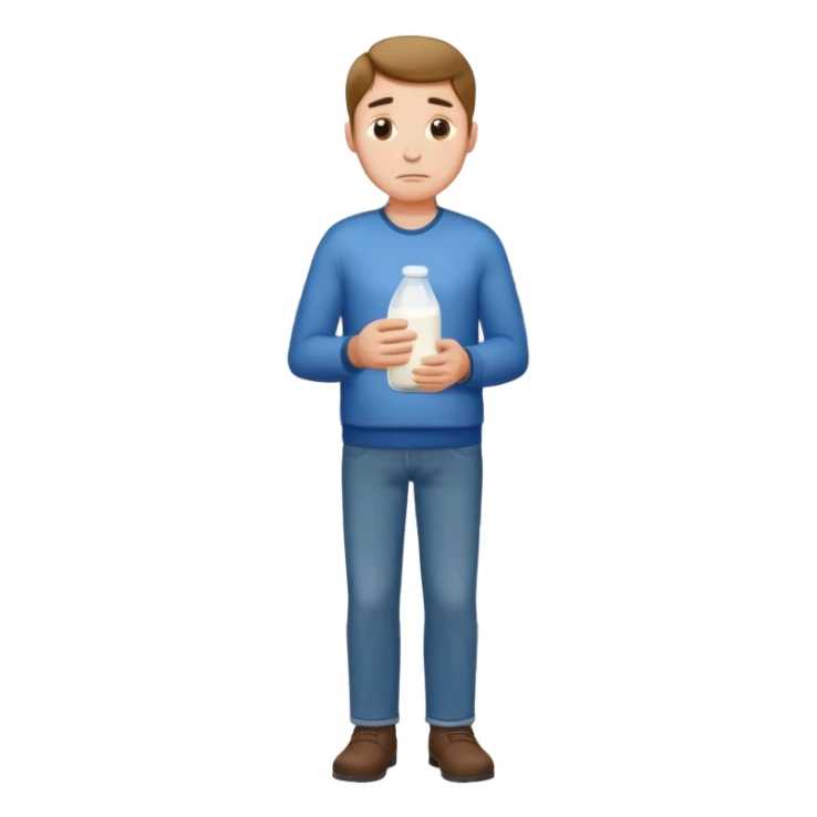 sad man full body buying a milk sticker